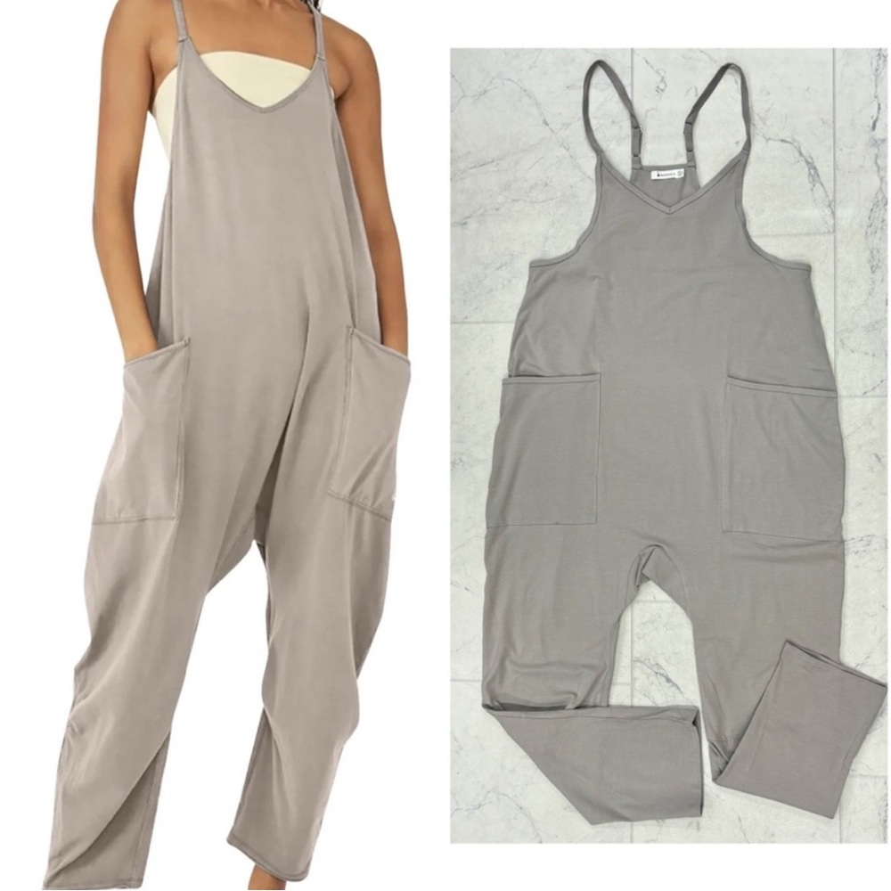 Women's Light Gray Relaxed Fit Jumpsuit-Size 8